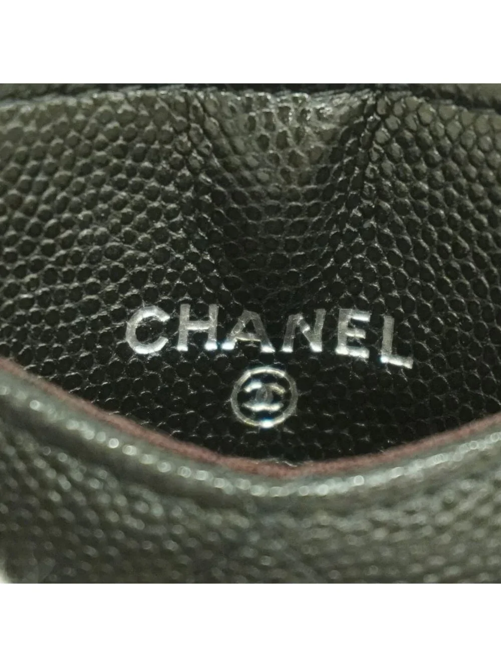 Chanel Card Case Quilted Caviar Leather Black Silver